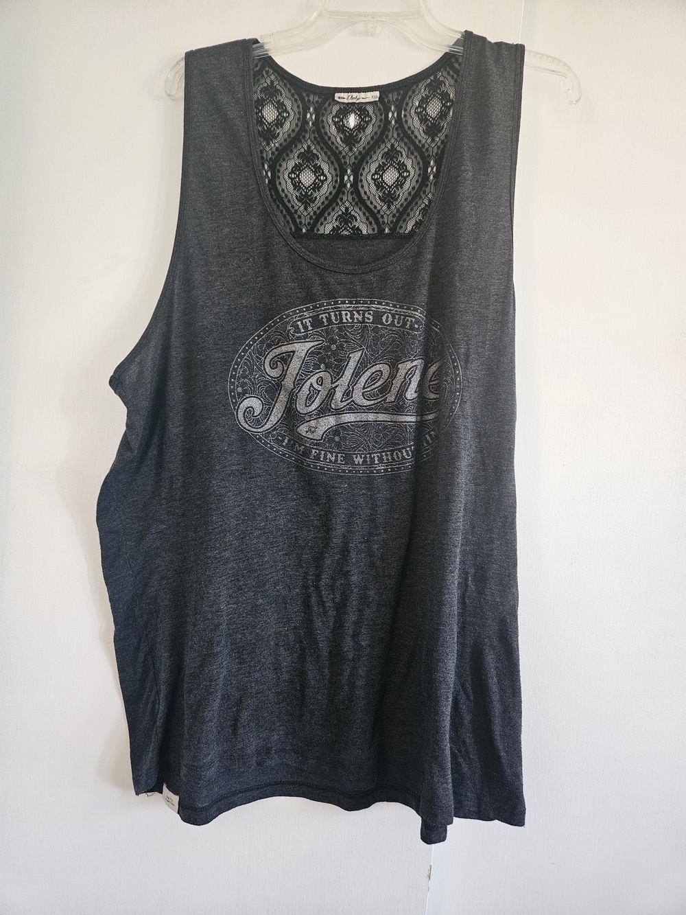 Jolene Dolly Parton Lace-Back Tank Top - Charcoal 2xl